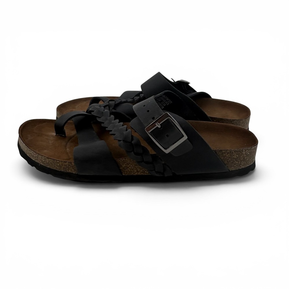 Sonoma Goods For Life Black Braided Strappy Cork Footbed Sandals Women's 7.5 - Picture 2 of 9